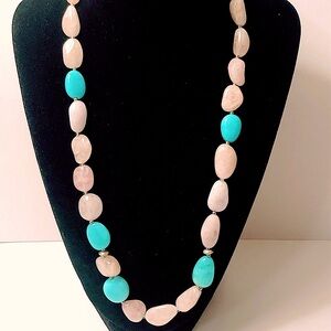 Morganite and Amazonite ￼￼￼Sterling ￼ Silver￼ 21” Long ￼Necklace